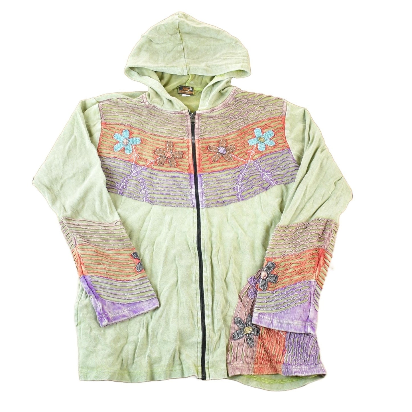 Vintage 1990s Rising International Heavy Cable Knit Patch Full Zip Hoodie Sweatshirt Women's S from propervintagecanada