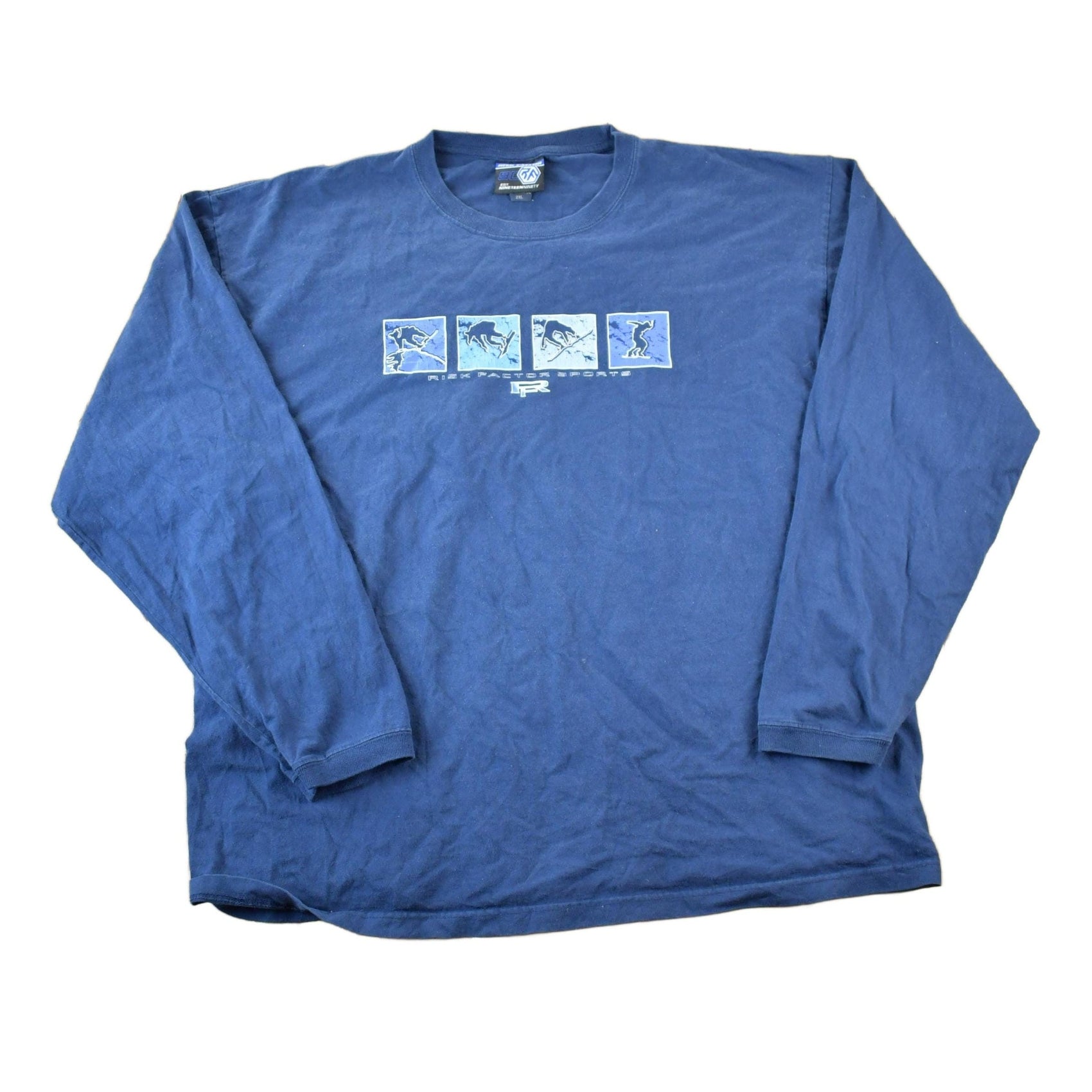 Vintage 1990s Risk Factor Snowboarding Souvenir Single Stitch Graphic Print Long Sleeve T-Shirt Made In Men's XL