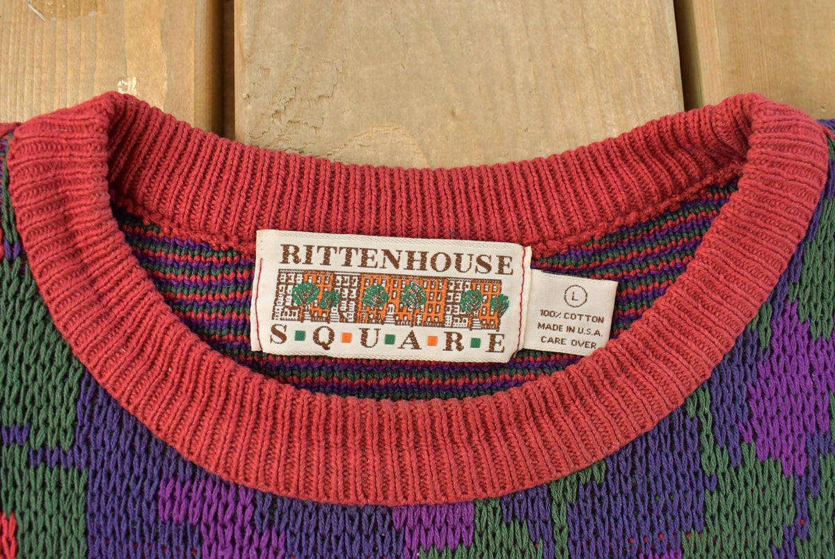 Vintage 1990s Rittenhouse Square Abstract Knit Crewneck Sweater Men's L from propervintagecanada
