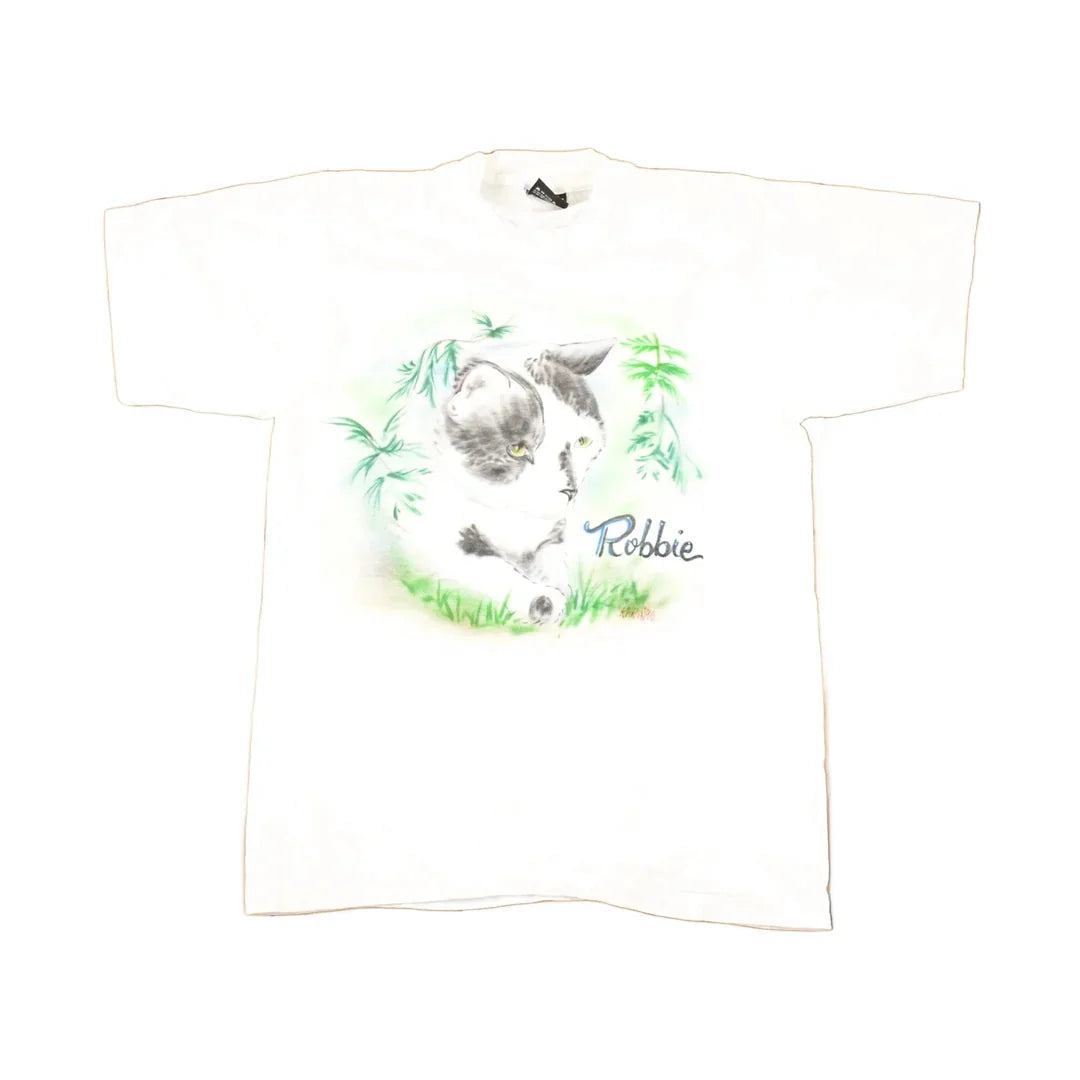 Vintage 1990s Robbie Airbrushed Kitty Souvenir Travel T-Shirt Women's M from propervintagecanada