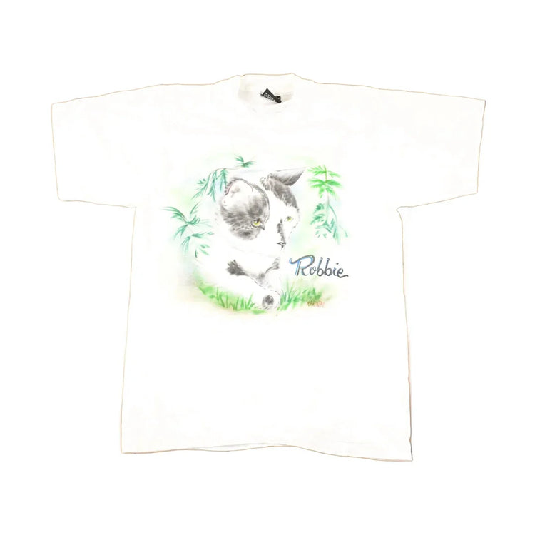 Vintage 1990s Robbie Airbrushed Kitty Souvenir Travel T-Shirt Women's M from propervintagecanada