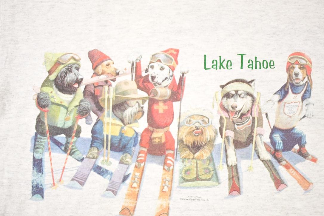 Vintage 1990s Robert Allen Lake Tahoe Ski Pups Souvenir Travel T-Shirt Men's M from propervintagecanada