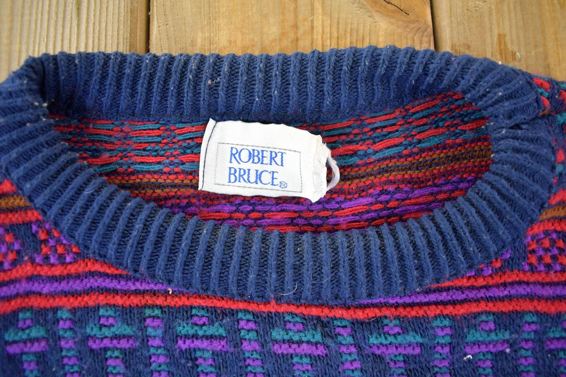 Vintage 1990s Robert Bruce Knit Striped Crewneck Sweater Men's Medium from propervintagecanada