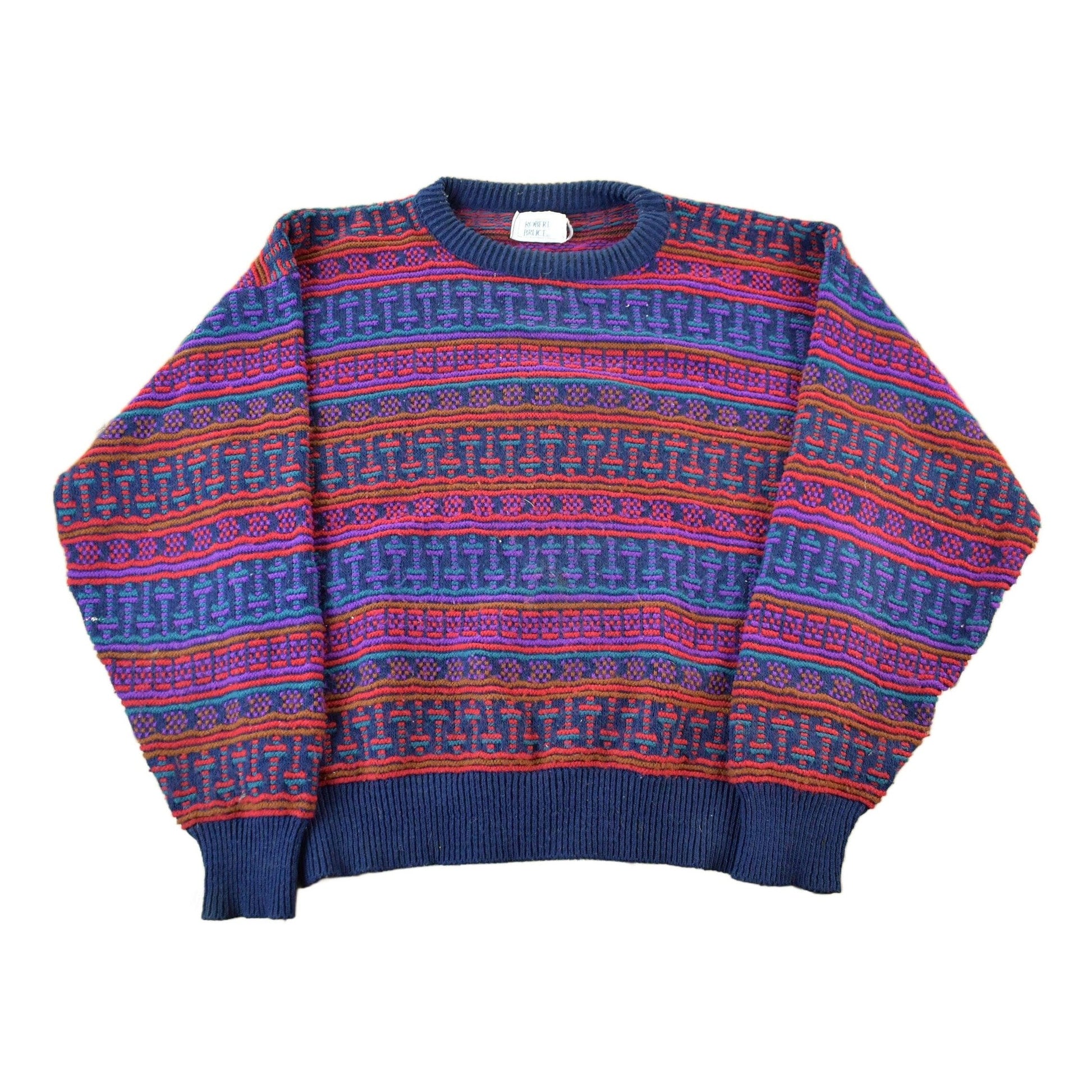 Vintage 1990s Robert Bruce Knit Striped Crewneck Sweater Men's Medium from propervintagecanada