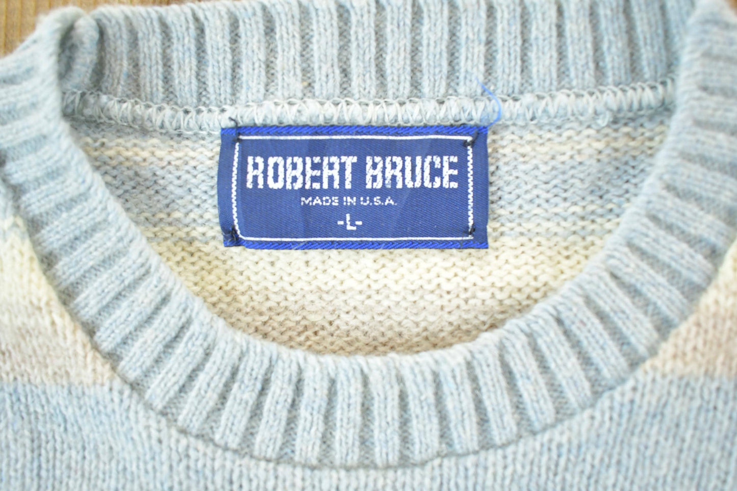 Vintage 1990s Robert Bruce Knit Striped Crewneck Sweater Mens Medium from propervintagecanada
