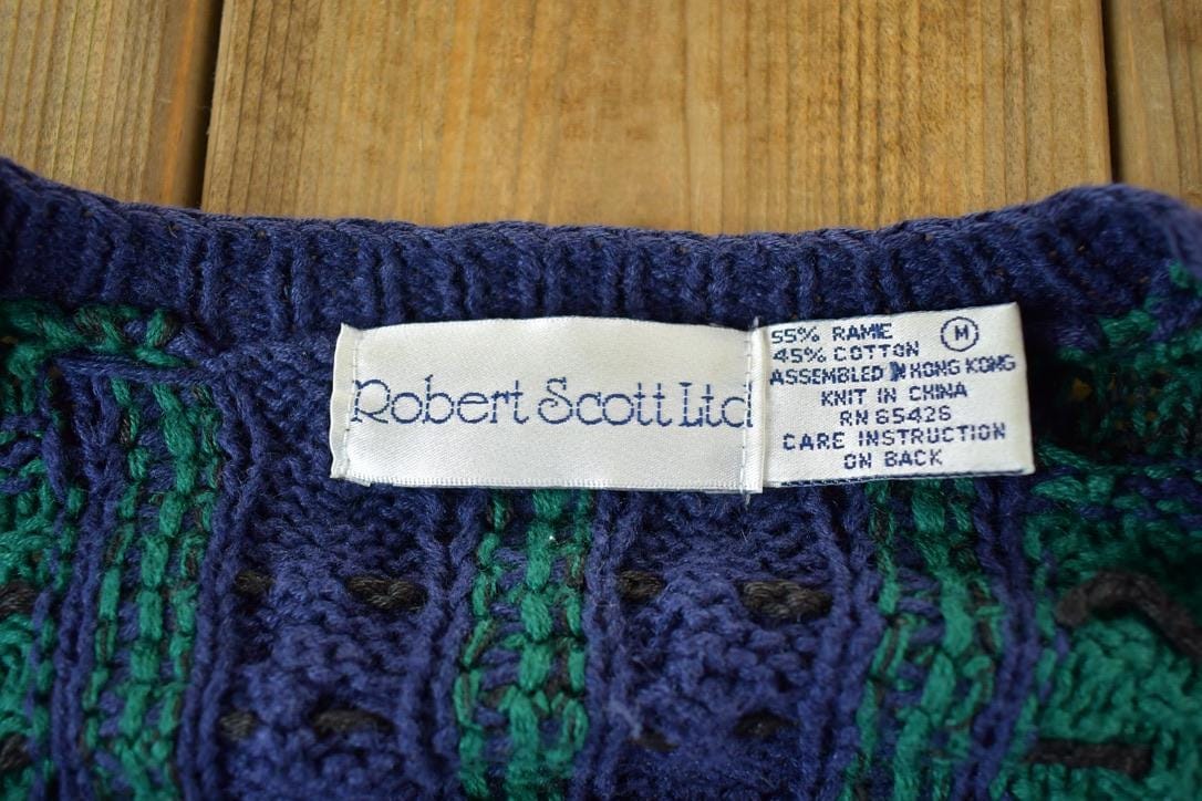 Vintage 1990s Robert Scott Knit Abstract Pattern Cardigan Sweater Womens M from propervintagecanada