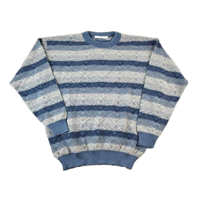 Vintage 1990s Robert Stock Knit Abstract Pattern Crewneck Sweater Men's XL from propervintagecanada