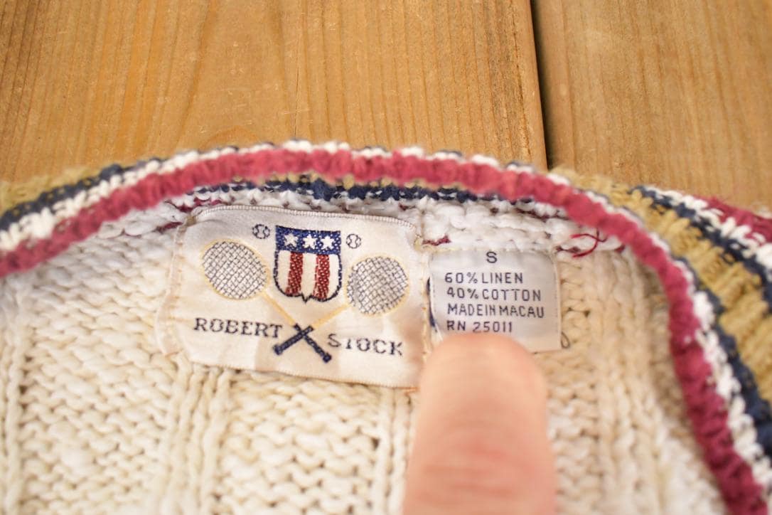 Vintage 1990s Robert Stock Loose Knit Tennis Cardigan Sweater Men's S from propervintagecanada