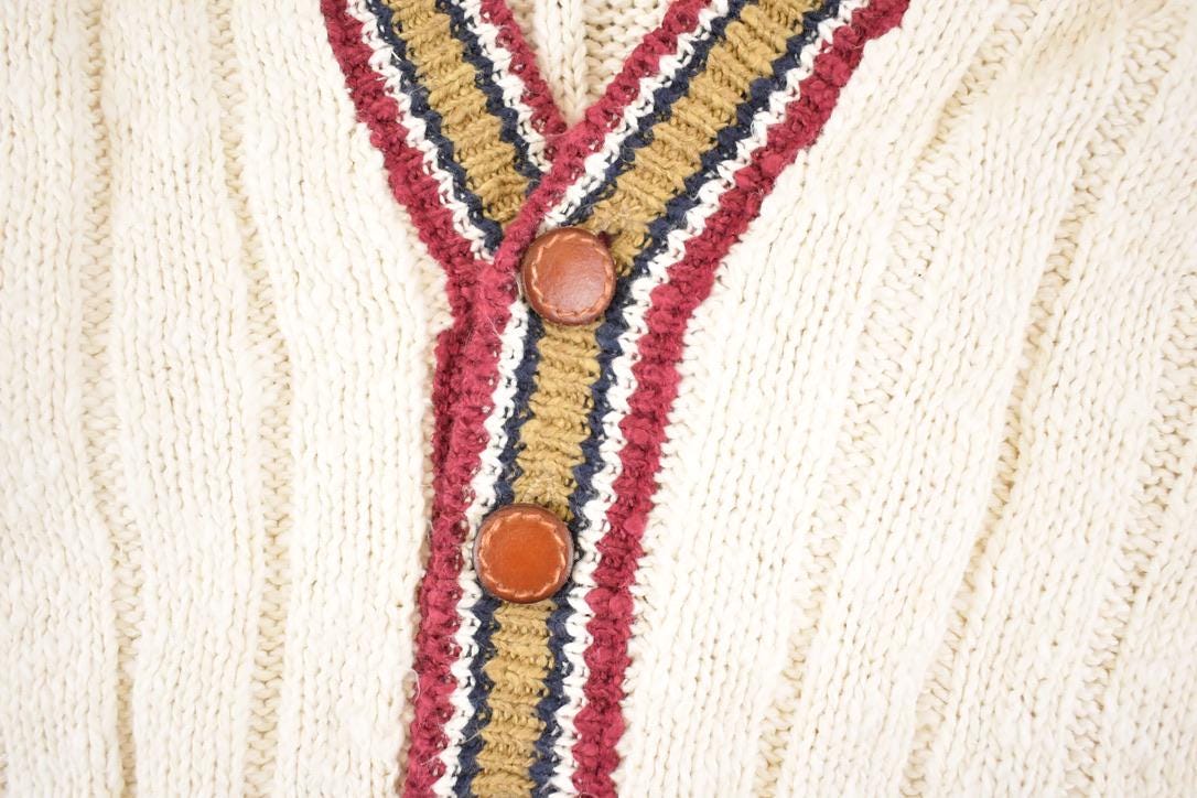 Vintage 1990s Robert Stock Loose Knit Tennis Cardigan Sweater Men's S from propervintagecanada
