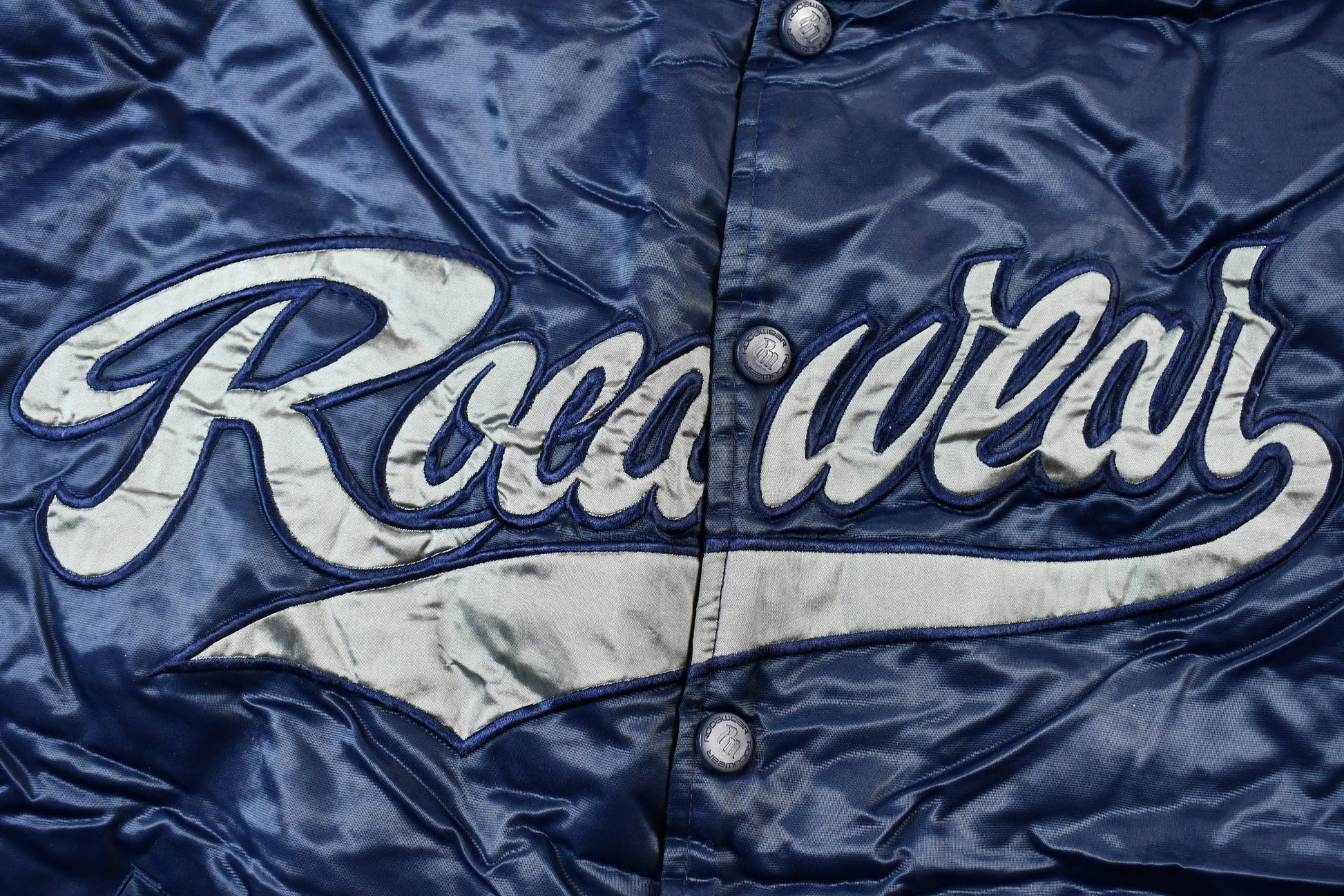 Vintage 1990s Rocawear Embroidered Snap Button Satin Bomber Jacket Men's Large from propervintagecanada