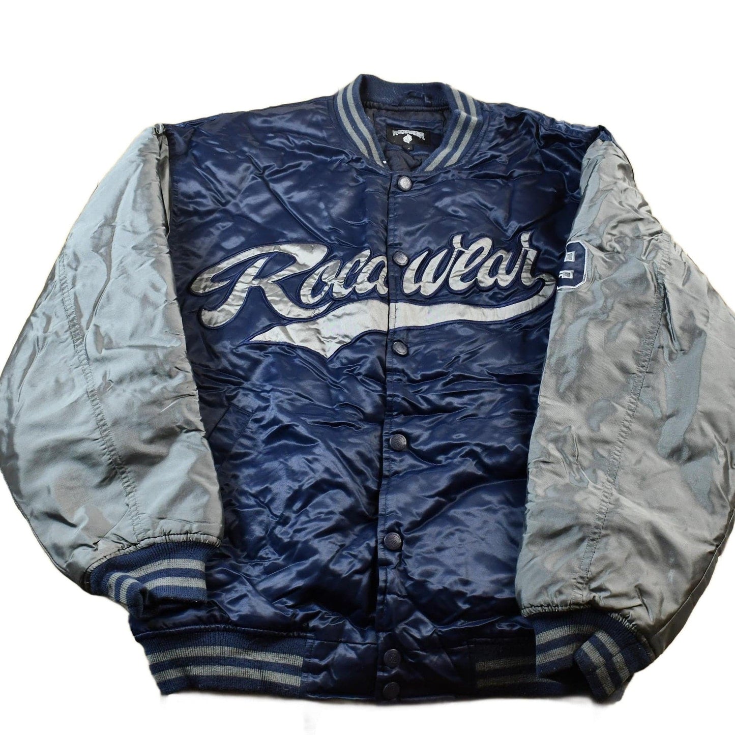 Vintage 1990s Rocawear Embroidered Snap Button Satin Bomber Jacket Men's Large from propervintagecanada