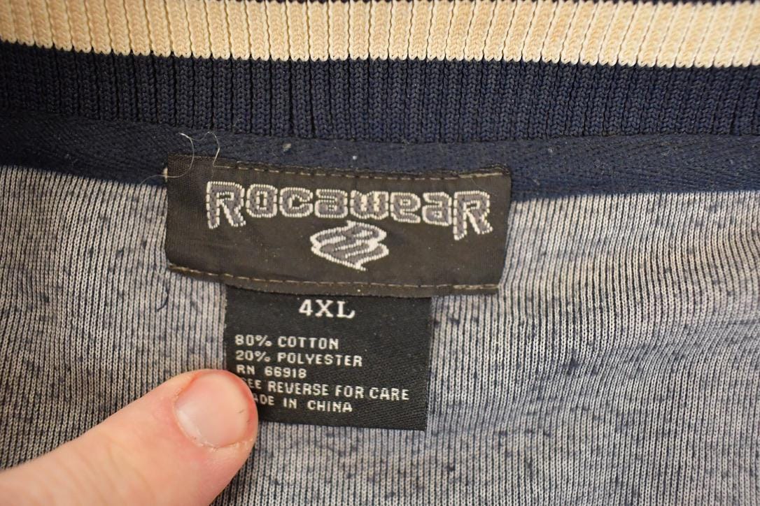 Vintage 1990s Rocawear Embroidered Velour Graphic Full Zip Sweatshirt Mens XXL from propervintagecanada