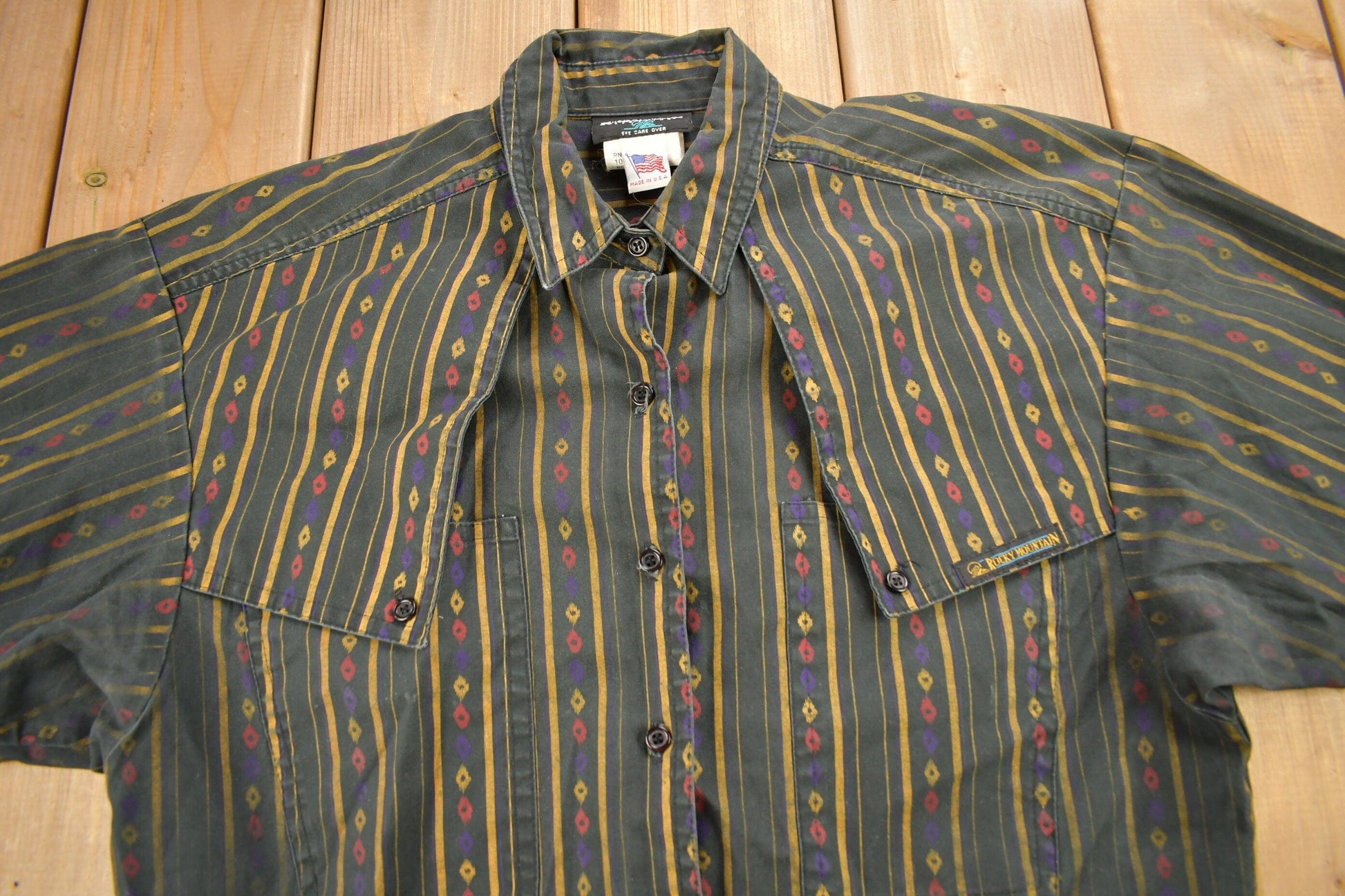 Vintage 1990s Rocky Mountain Clothing Striped Button Up Shirt Men's Medium from propervintagecanada
