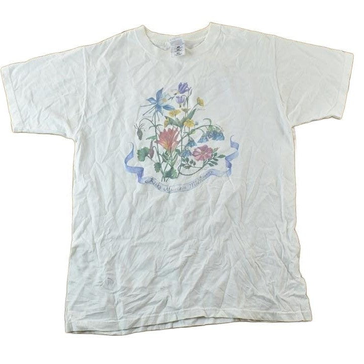 Vintage 1990s Rocky Mountain Wildflowers Souvenir Single Stitch Graphic Print T-Shirt Men's Medium from propervintagecanada