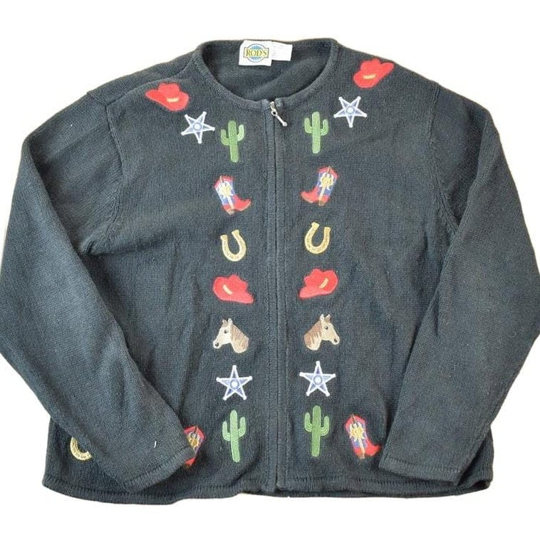 Vintage 1990s Rod's Country Western Knit Rodeo Pattern Cardigan Sweater Women's M from propervintagecanada