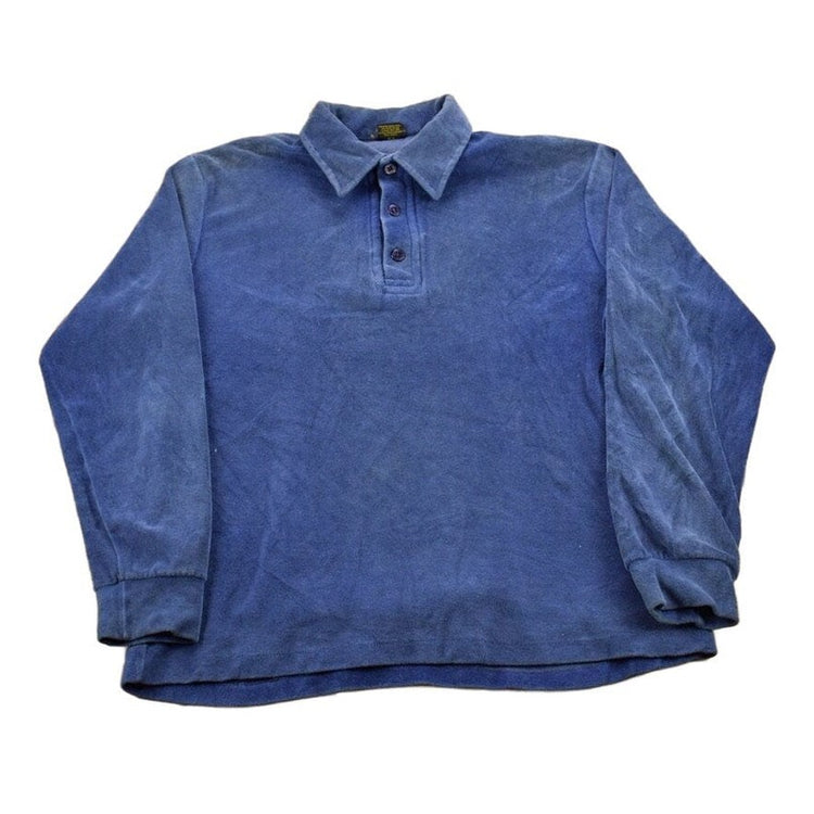 Vintage 1990s Romelli Blank Blue Collared Sweatshirt Men's Medium from propervintagecanada