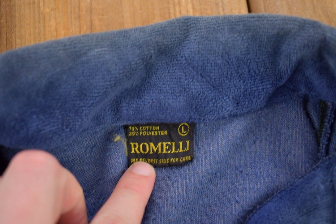 Vintage 1990s Romelli Blank Blue Collared Sweatshirt Men's Medium from propervintagecanada