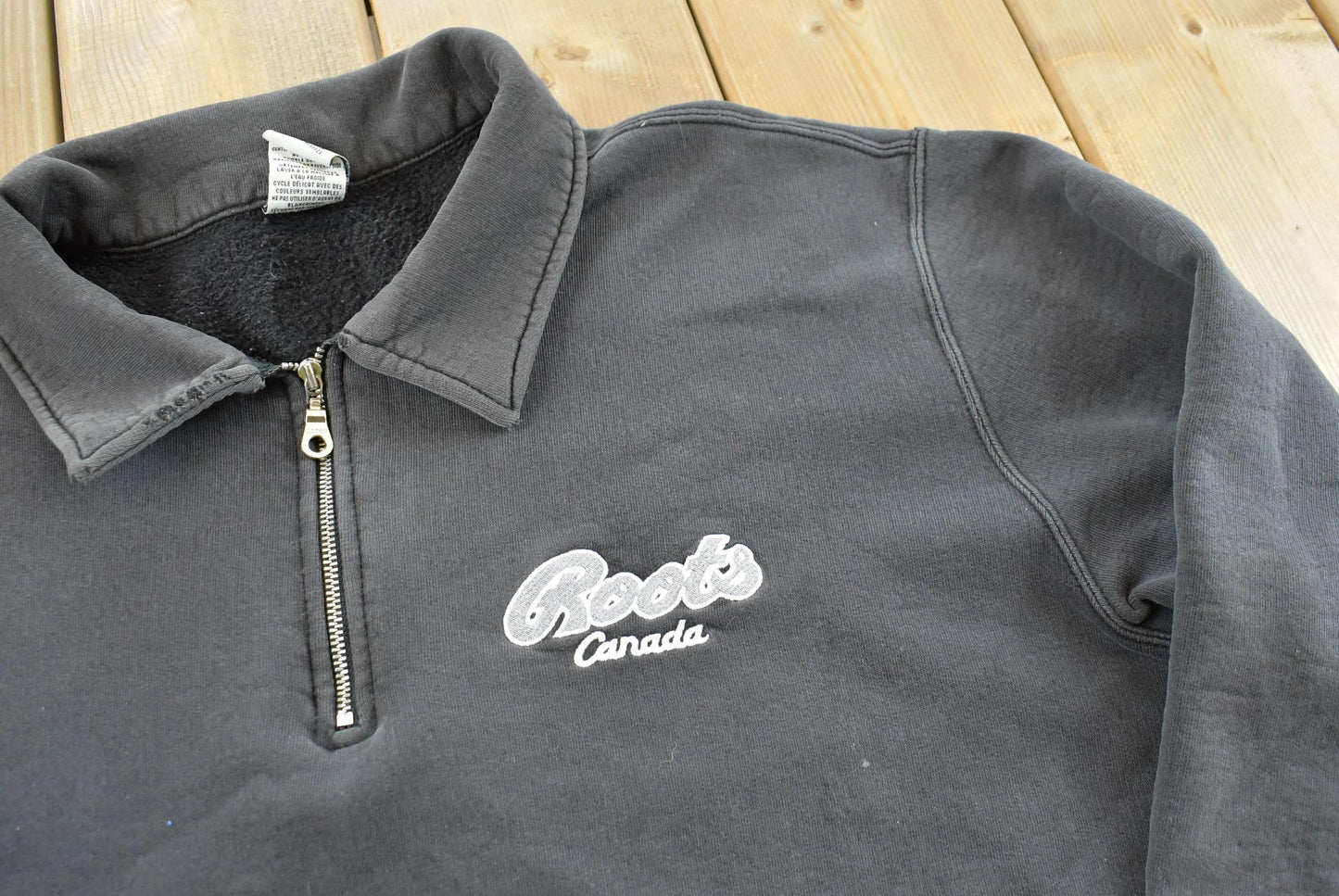 Vintage 1990s Roots Quarter Zip Sweatshirt Men's XL from propervintagecanada