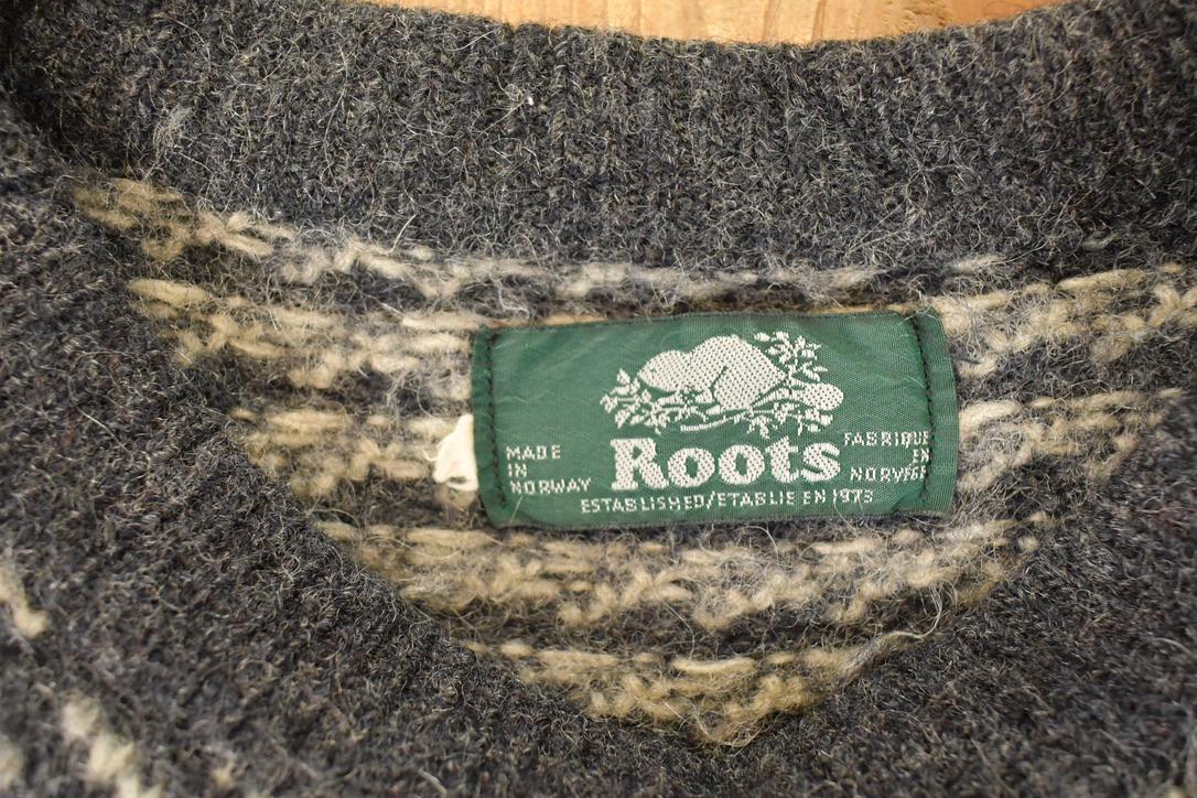 Vintage 1990s Roots Wool Knit Crewneck Sweater Men's L from propervintagecanada