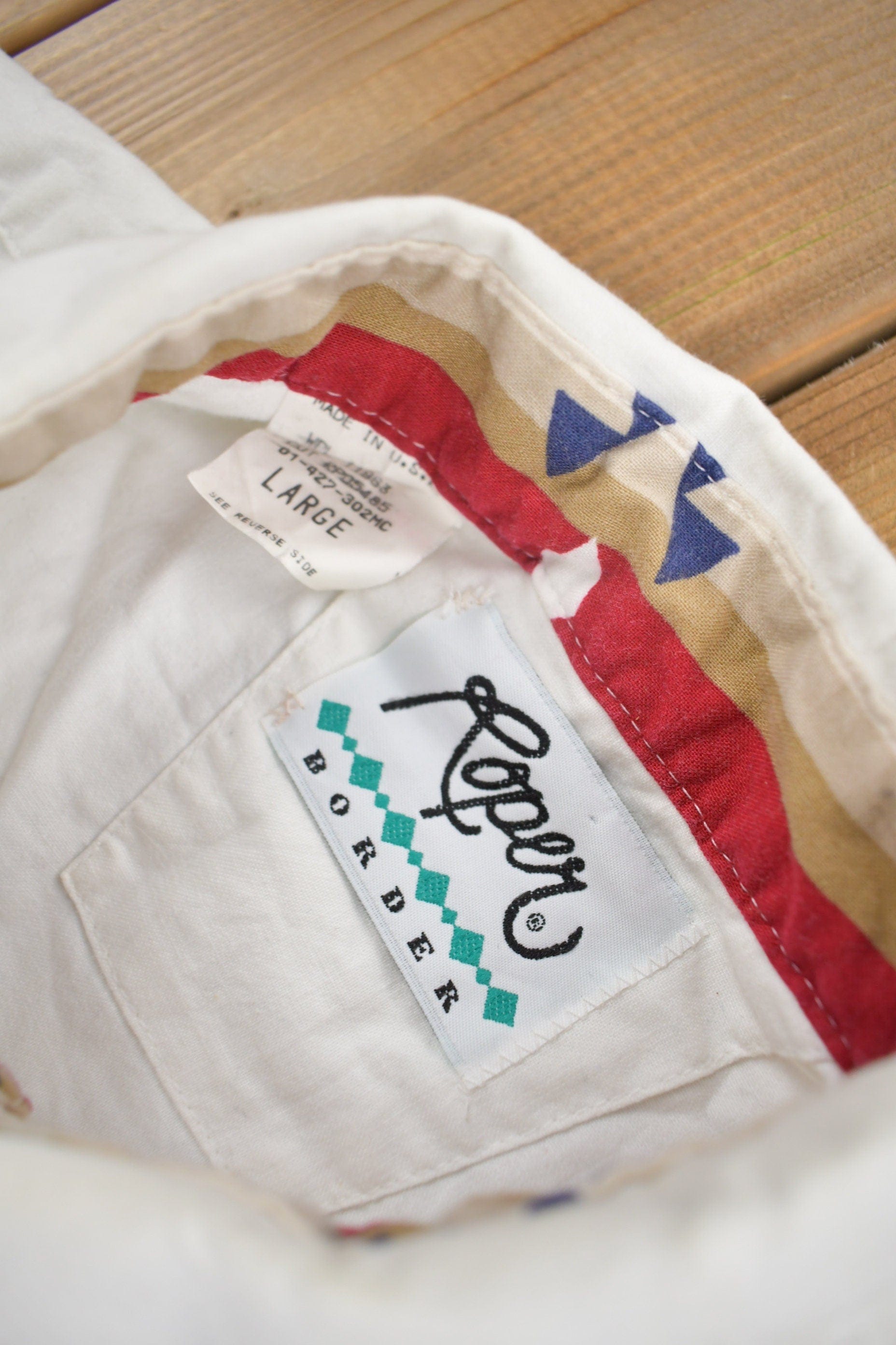 Vintage 1990s Roper Border Western Aztec Theme Button Up Shirt Men's Large from propervintagecanada