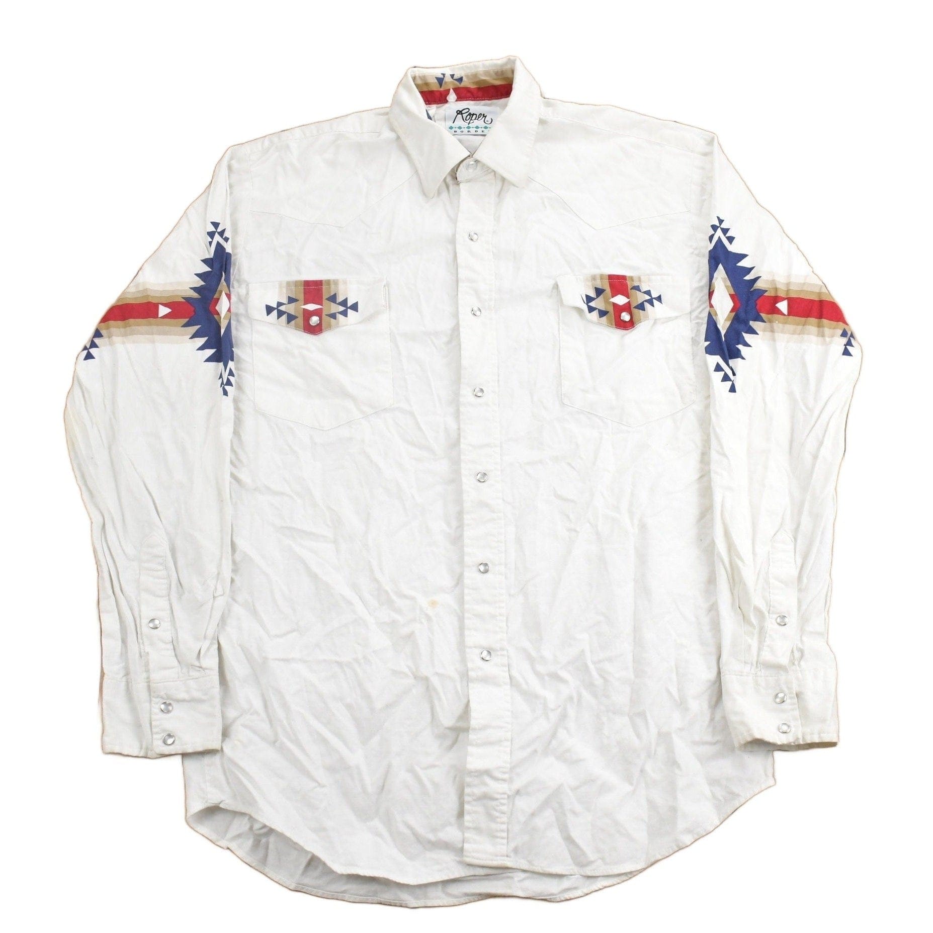 Vintage 1990s Roper Border Western Aztec Theme Button Up Shirt Men's Large from propervintagecanada