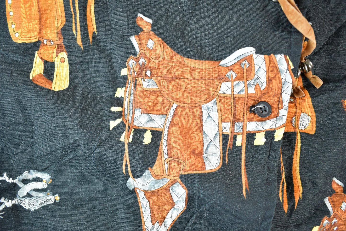 Vintage 1990s Roper Western Button Up AOP Saddle Print Shirt Men's L from propervintagecanada