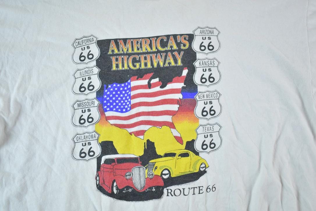 Vintage 1990s Route 66 Americas Highway Souvenir Single Stitch Graphic Print T-Shirt Men's XL from propervintagecanada
