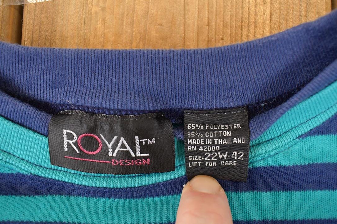 Vintage 1990s Royal Design Souvenir Striped T-Shirt Women's XL / Destination Shirt / 90s Single Stitch Graphic Tee / Made in USA from propervintagecanada