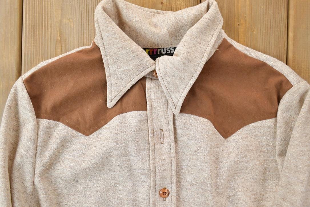 Vintage 1990s rrrruss South Western Style Button Up Rodeo Shirt Women's M from propervintagecanada