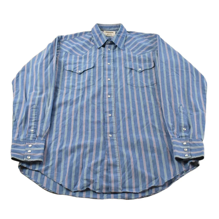 Vintage 1990s Ruddock Western Plaid Flannel Pearl Snap Shirt Men's L from propervintagecanada