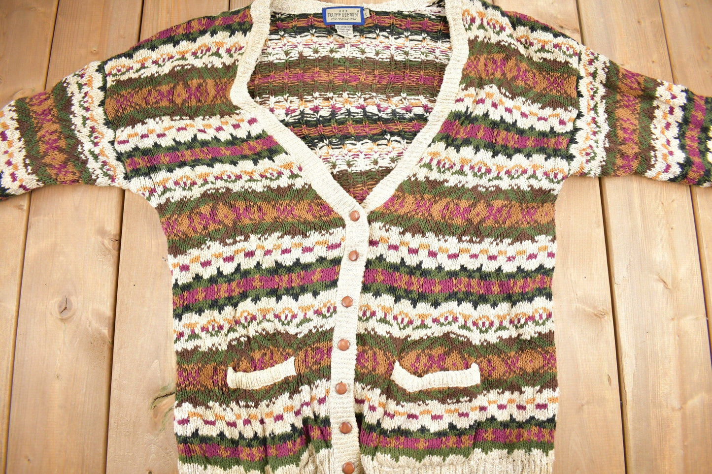 Vintage 1990s Ruff Hewn Striped Knit Cardigan Sweater Men's Large from propervintagecanada