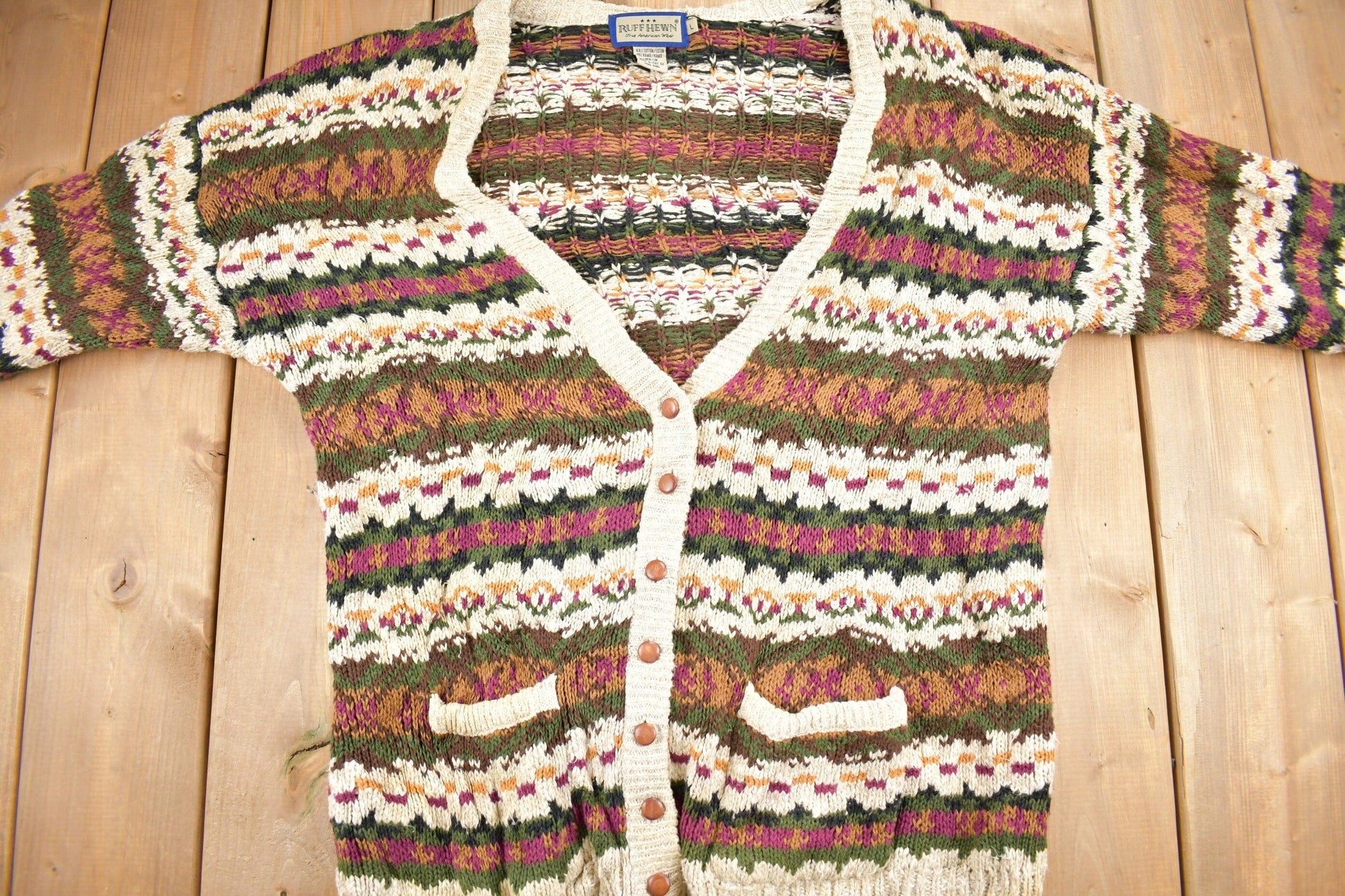 Vintage 1990s Ruff Hewn Striped Knit Cardigan Sweater Men's Large from propervintagecanada