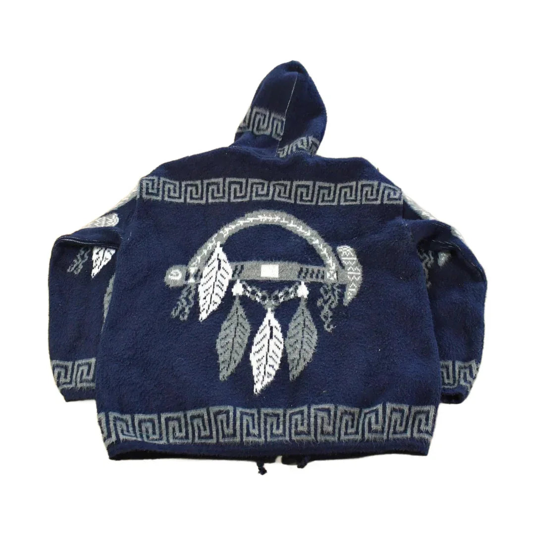 Vintage 1990s Ruminahui Native Wool Full Zip Knit Hoodie Sweater Men's XL from propervintagecanada