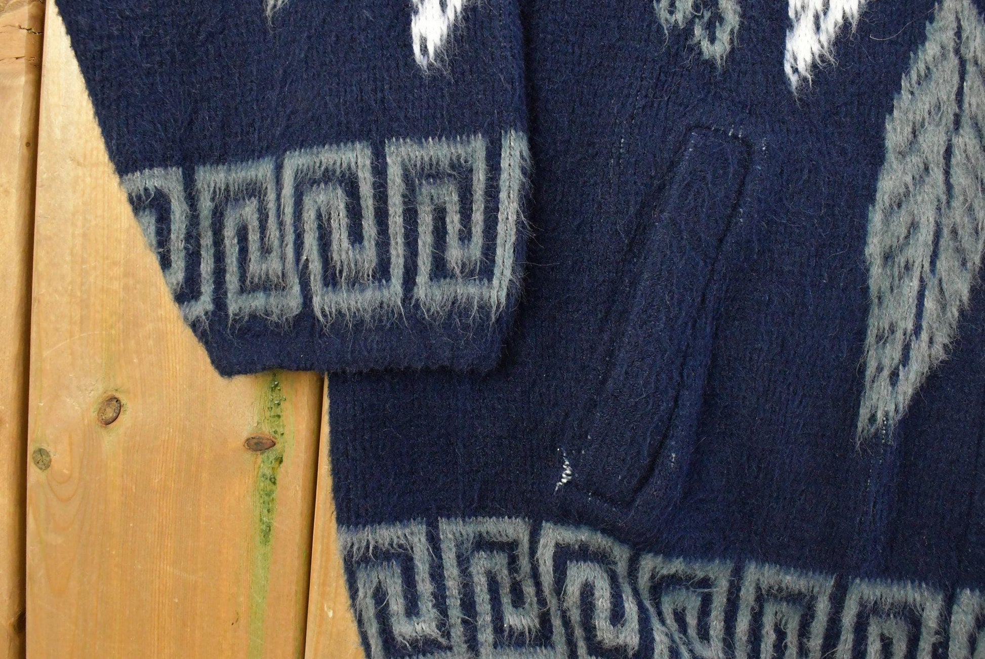 Vintage 1990s Ruminahui Native Wool Full Zip Knit Hoodie Sweater Men's XL from propervintagecanada