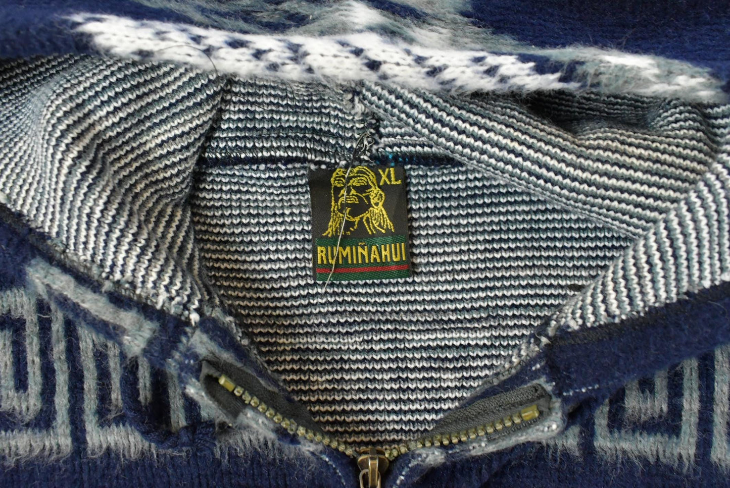 Vintage 1990s Ruminahui Native Wool Full Zip Knit Hoodie Sweater Men's XL from propervintagecanada