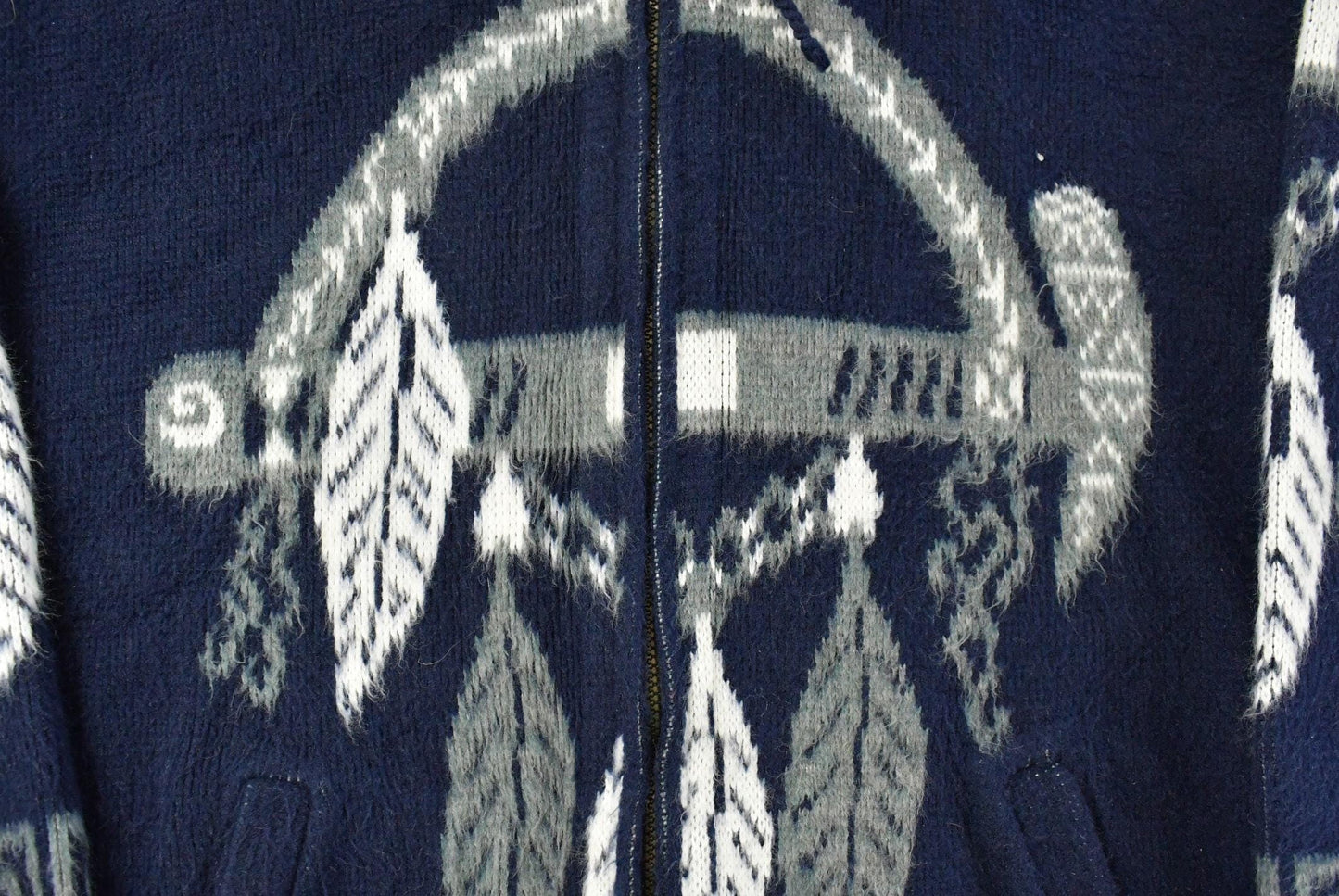 Vintage 1990s Ruminahui Native Wool Full Zip Knit Hoodie Sweater Men's XL from propervintagecanada