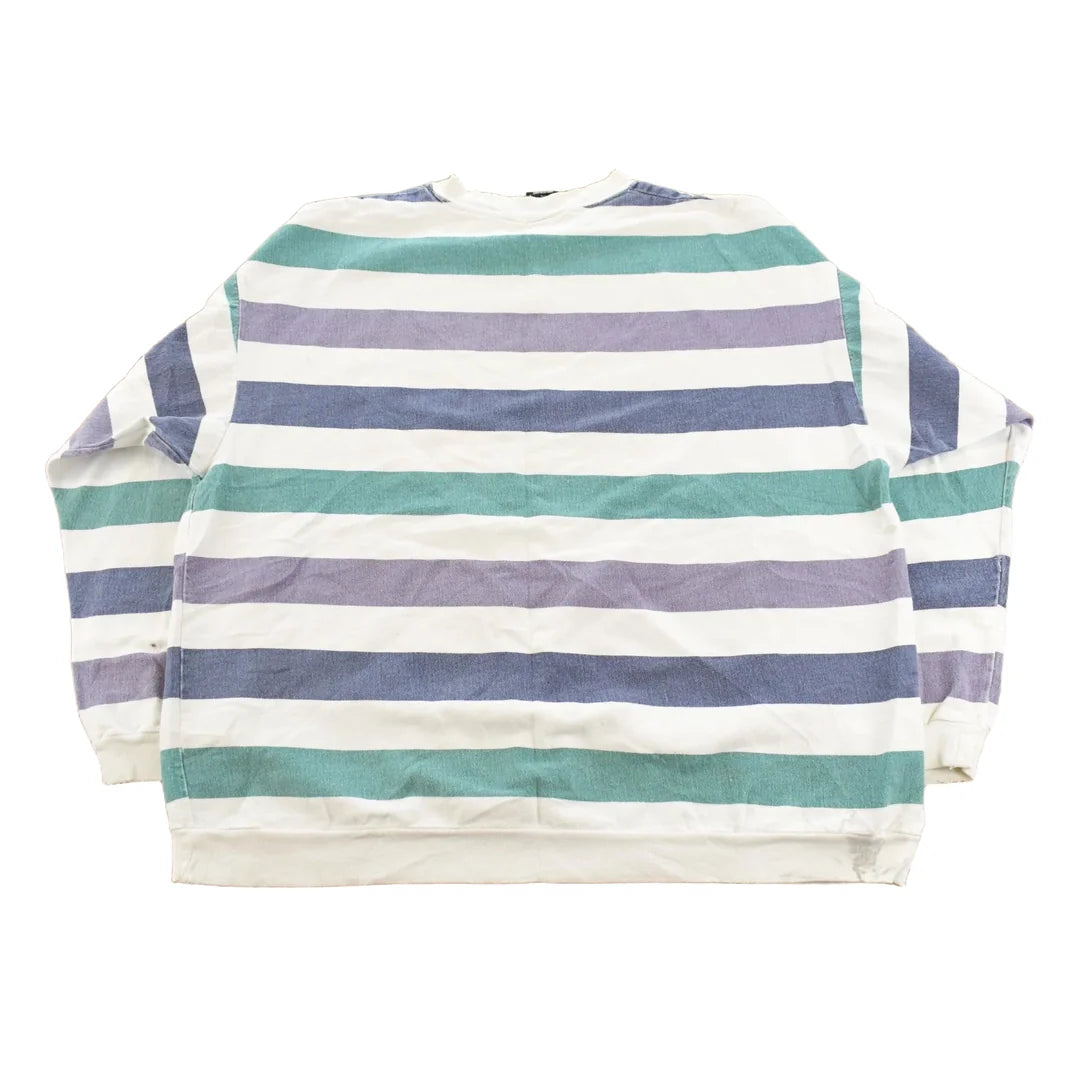 Vintage 1990s Rush Distressed Striped Crewneck Sweatshirt Men's XL from propervintagecanada