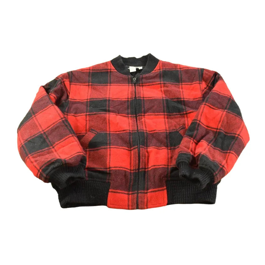 Vintage 1990s Russ Studio Buffalo Check Plaid Wool Bomber Jacket Men's M / 90s Streetwear / Outdoorsman / Lumberjack from propervintagecanada