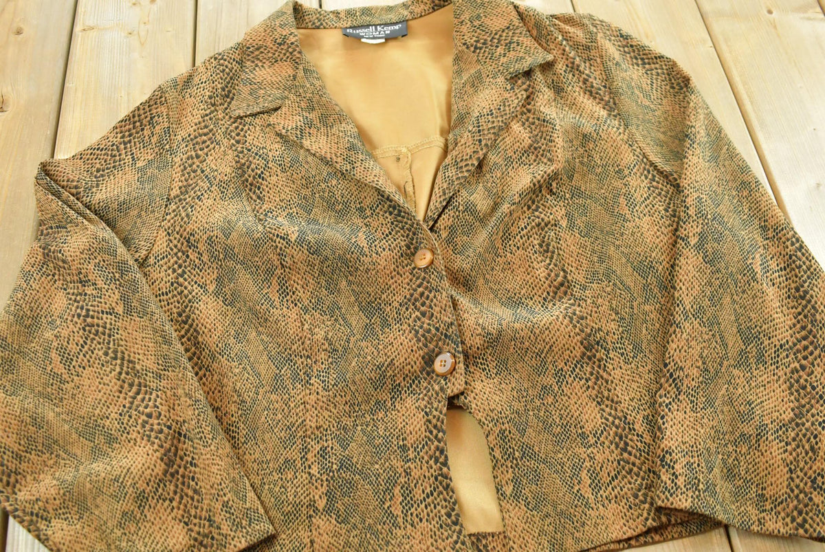 Vintage 1990s Russel Kemp Faux Snakeskin Pattern Blazer Jacket Women's 2XL from propervintagecanada
