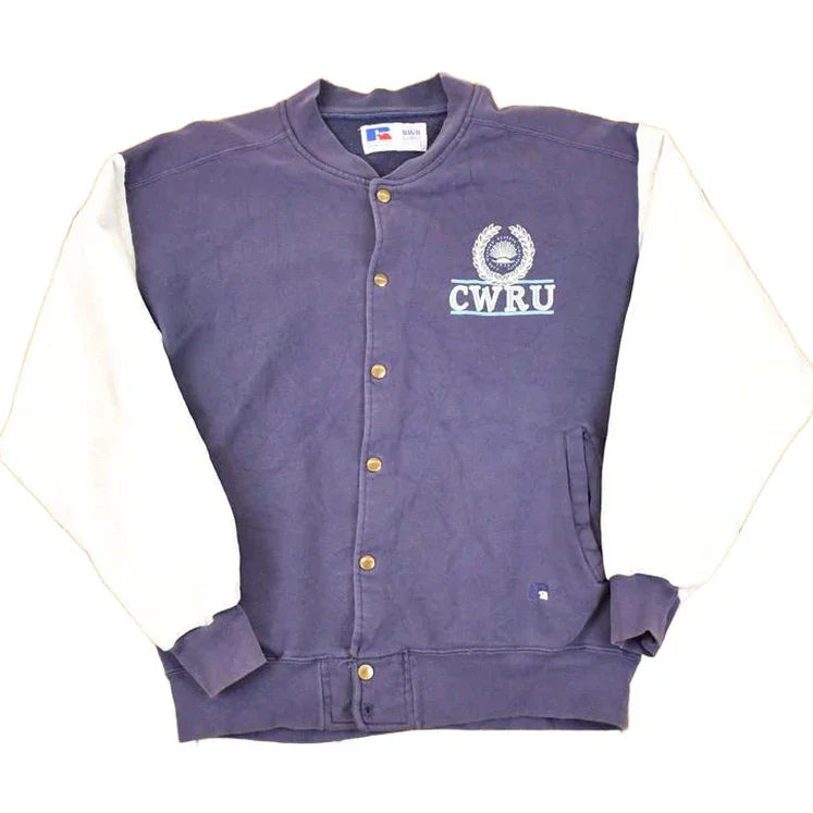 Vintage 1990s Russell Athletic High Cotton CWRU University Button Up Crewneck Sweater Men's L / Made In USA / 90's State Sportswear from propervintagecanada