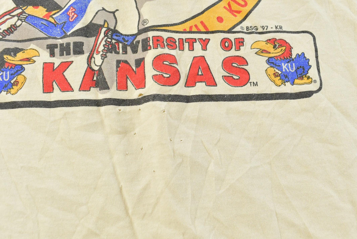 Vintage 1990s Russell Athletic NCAA Basketball University of Kansas Jayhawks Collegiate T-Shirt Men's L from propervintagecanada