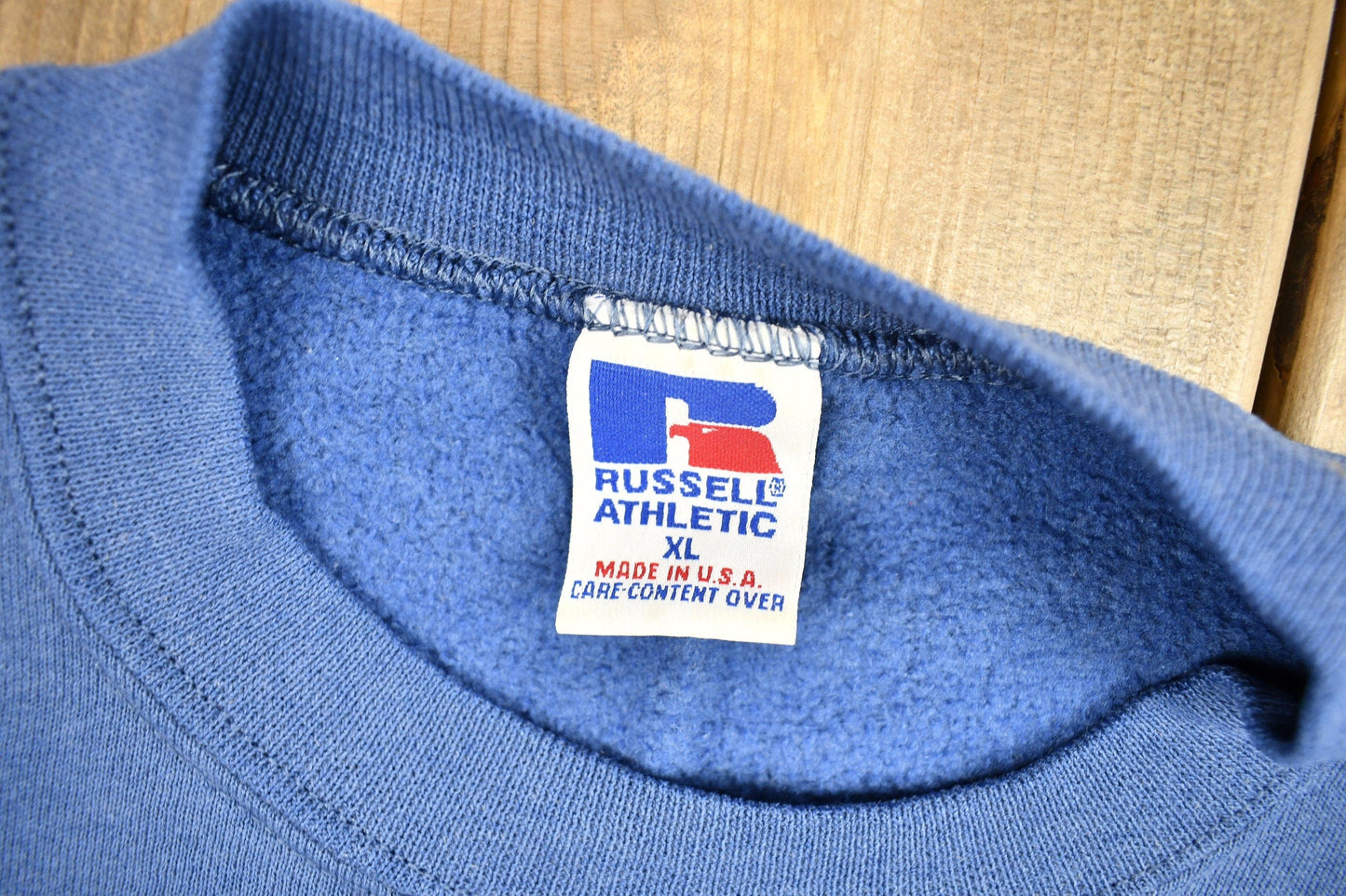 Vintage 1990s Russell Athletics Blank Blue Crewneck Sweatshirt Men's XL from propervintagecanada