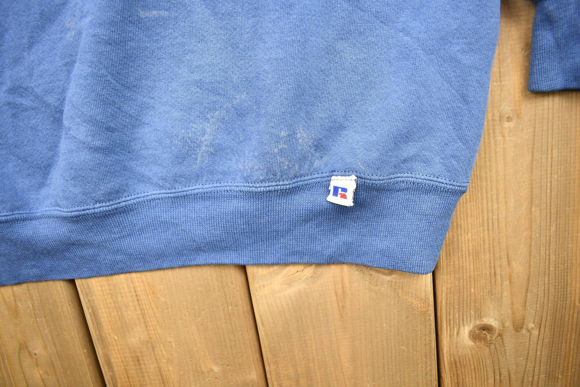 Vintage 1990s Russell Athletics Blank Blue Crewneck Sweatshirt Men's XL from propervintagecanada