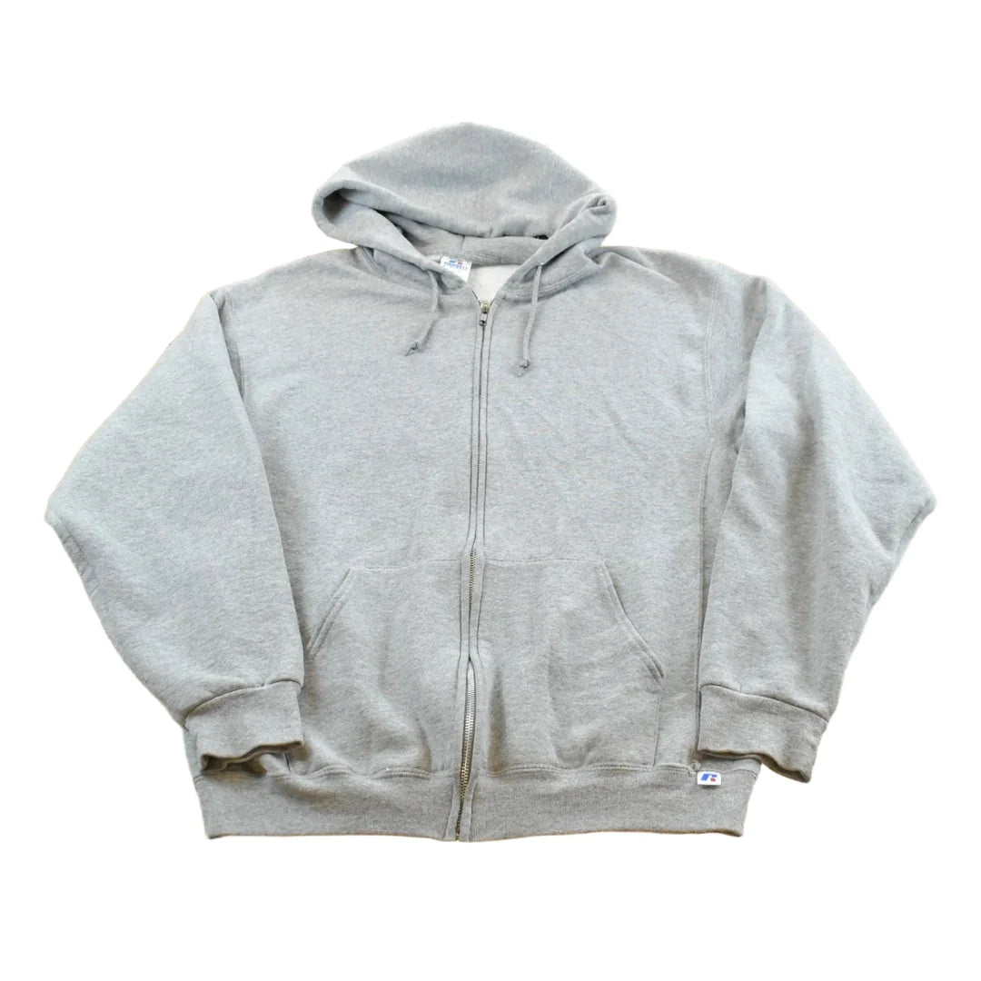 Vintage 1990s Russell Full Zip Blank Grey Hoodie Sweatshirt Men's L from propervintagecanada