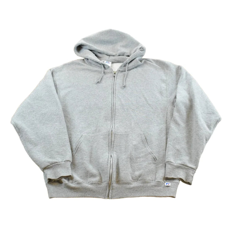 Vintage 1990s Russell Full Zip Blank Grey Hoodie Sweatshirt Men's L from propervintagecanada