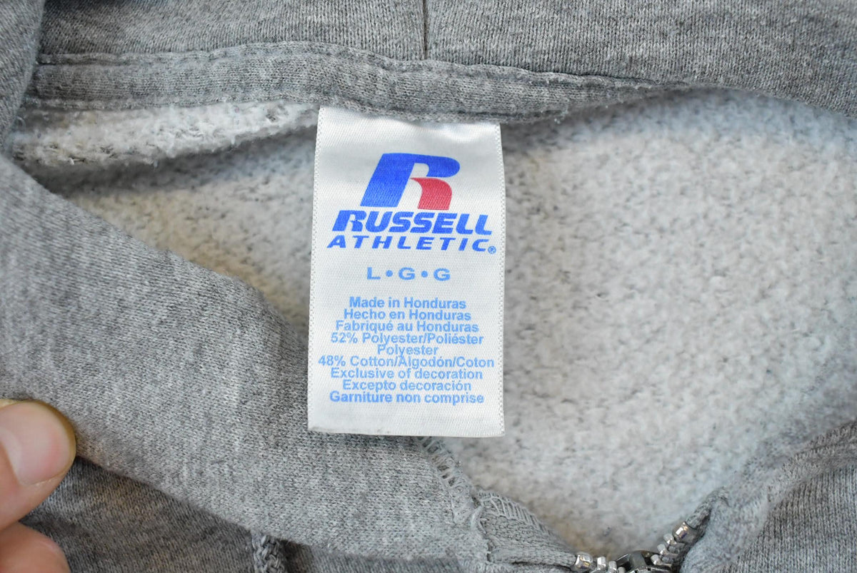 Vintage 1990s Russell Full Zip Blank Grey Hoodie Sweatshirt Men's L from propervintagecanada