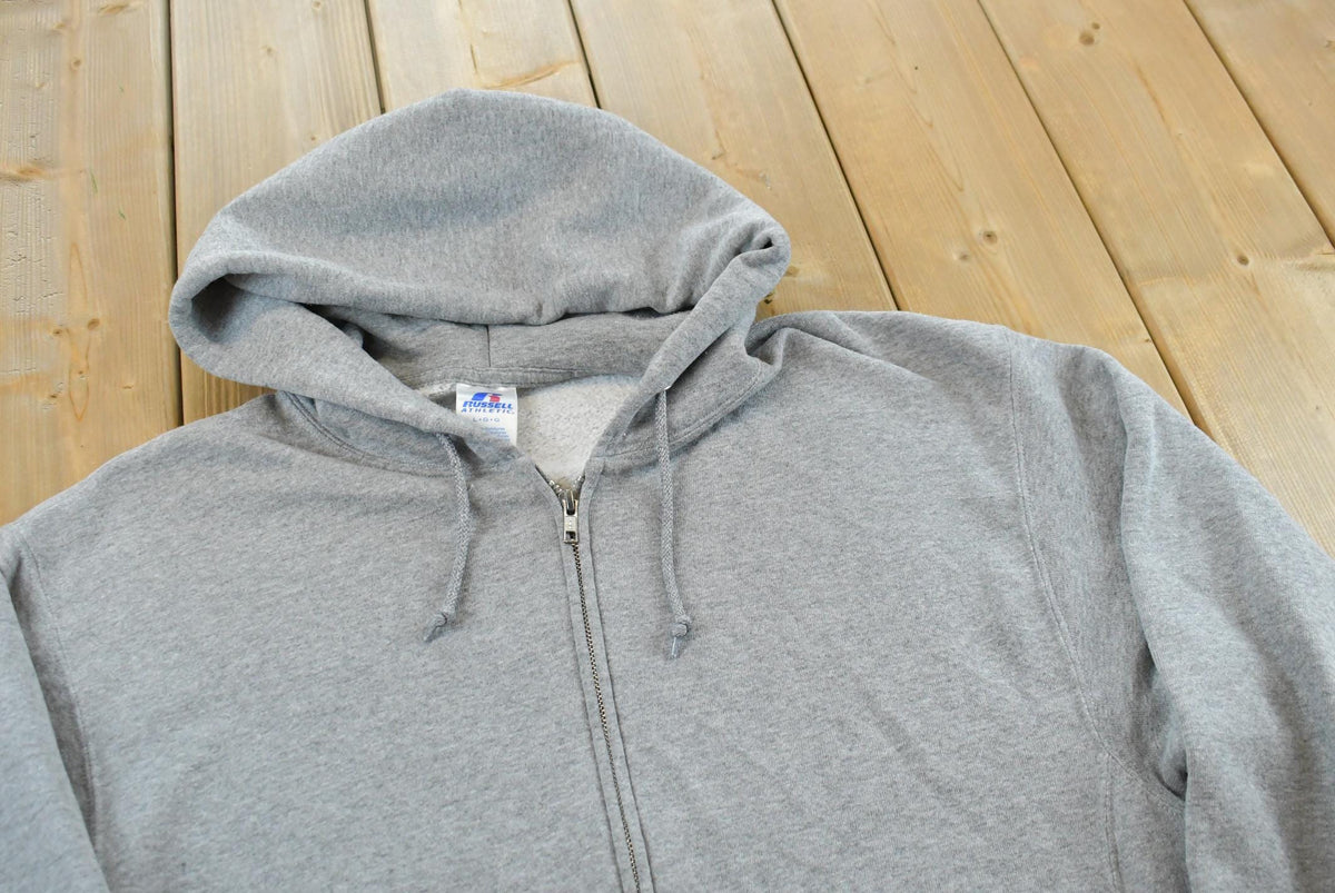 Vintage 1990s Russell Full Zip Blank Grey Hoodie Sweatshirt Men's L from propervintagecanada