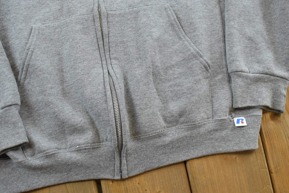 Vintage 1990s Russell Full Zip Blank Grey Hoodie Sweatshirt Men's L from propervintagecanada