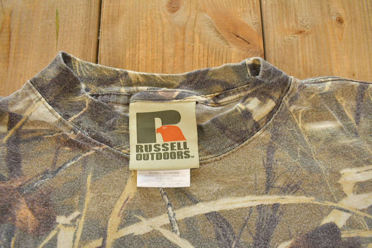 Vintage 1990s Russell Outdoors Real Tree Camouflage Crewneck Sweatshirt Men's M from propervintagecanada