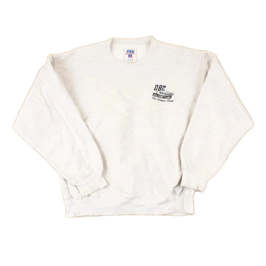 Vintage 1990s Russell Pro Cotton Dells Boat Co Heavyweight Crossgrain Crewneck Sweatshirt Men's L from propervintagecanada